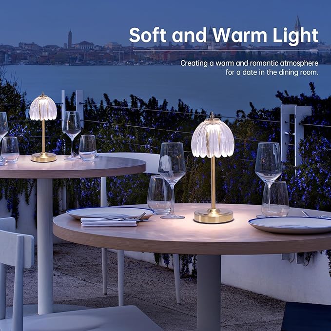 Set of 2 Tulip Table Lamp with 5000mAh Battery & Touch Control, Cordless Table Lamp with 3 Colors, Dimmable Rechargeable Table Lamps for Bedroom, Living Room, Entryways (Transparent Tulip)