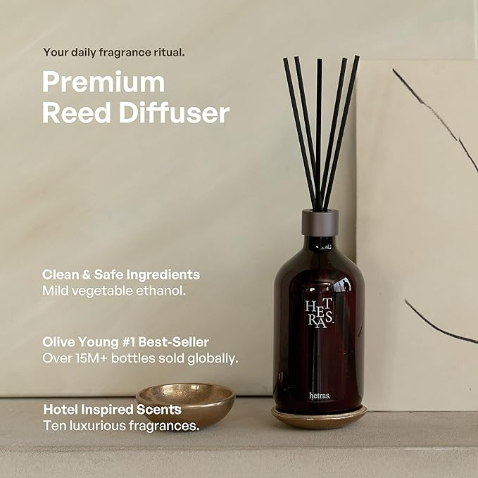 hetras Premium Reed Diffuser Set 16.9 fl.oz. 1 Pack | Jeju Saryeoni Forest - Citrus & Greenery Scent | Long-Lasting Luxury Fragrance with 10 Reed Sticks for Home & Office | Gifts for Loved One