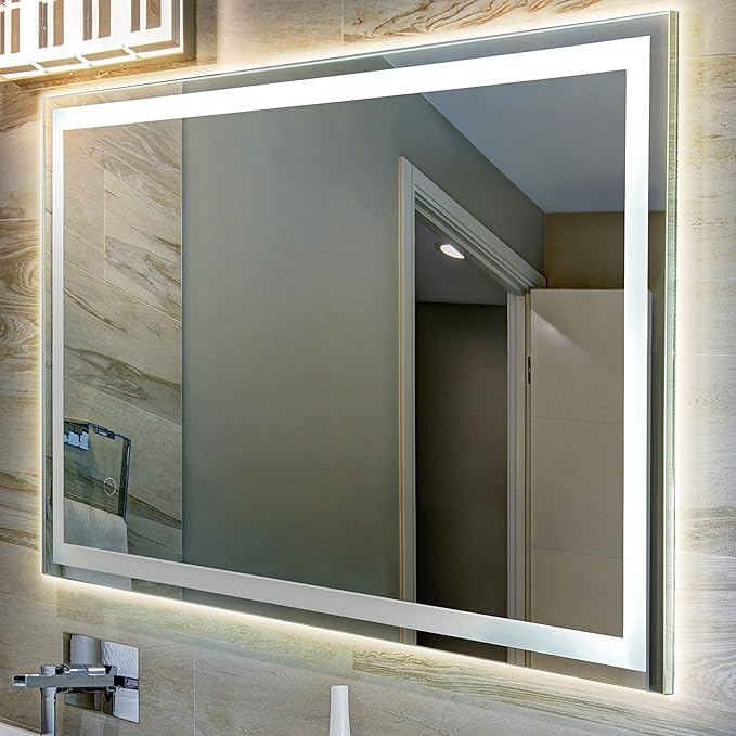 JONATHAN Y MIR100A-2432 Pax 24 in. W x 32 in. H Small Rectangular Frameless Antifog Front/Back-Lit Wall Bathroom Vanity Mirror with Smart Touch