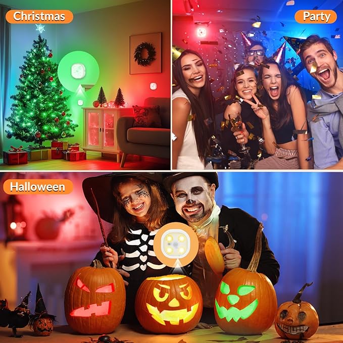 Puck Lights with Remote, 13 Colors Rechargeable Night Light, 1500mAh Under Cabinet Motion Sensor Lighting with Multicolor and Timing Function, RGB Puck Lights for Cabinets Kitchen, Stairs (4P）