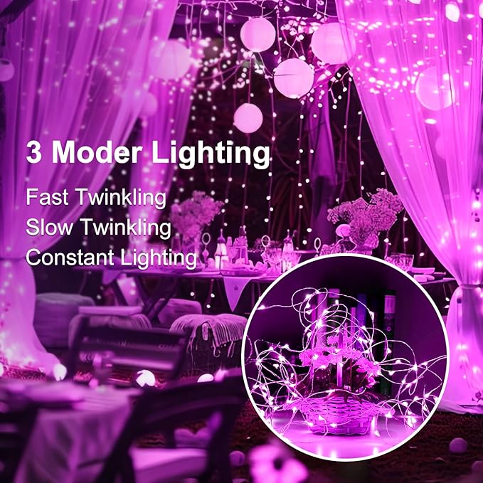 24Pack Fairy Lights Battery Operated, 7ft 20 LED 3 Modes Speed Twinkle Mini String Lights Waterproof Silver Wire Firefly Starry Lights for Mason Jars Wedding Party Christmas Decorations