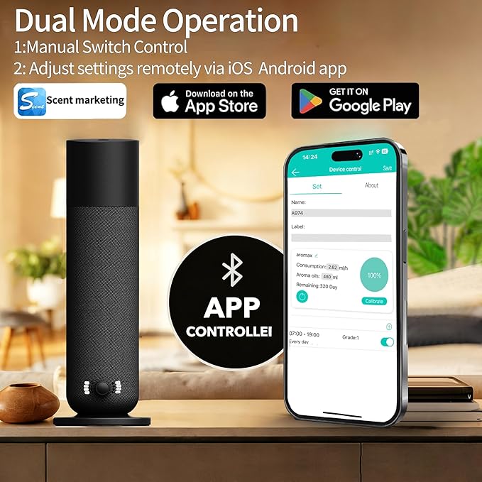 Smart Scent Air Machine for Home, Waterless Essential Oil Diffuser with Roy Tranquility Oil Set for Hotel and Commercial Use, Covers Up to 1000 Sq.Ft, Quiet Aromatherapy Machine for Hotel, Spa