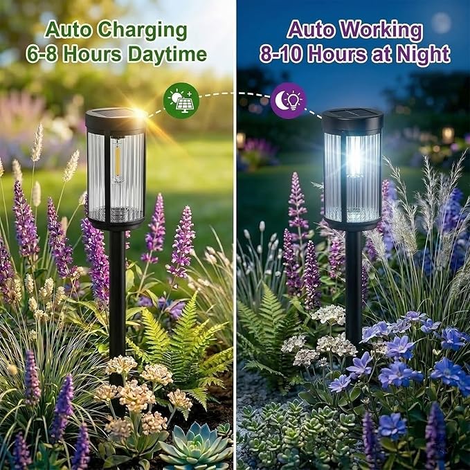 Sparkblaze 12 Pack Solar Garden Lights Outdoor, Decorative Solar Pathway Lights for Yard Auto On/Off Landscape Lighting for Walkway, Lawn, Garden, Waterproof Solar Stake Lights. (12, Cold White)