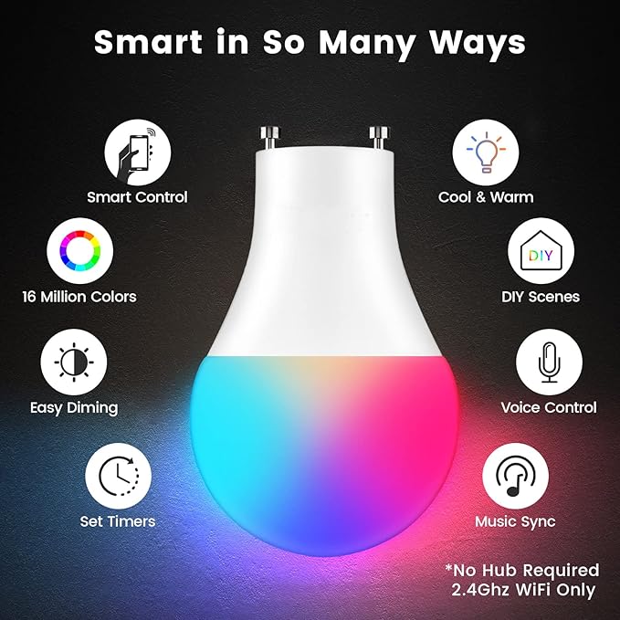 OHLUX GU24 Smart Light Bulbs Compatible with Alexa, 10W 900LM Super Bright, RGBCW Color Changing GU24 LED Bulb, 120V 80W Halogen Replacement, 4Pack