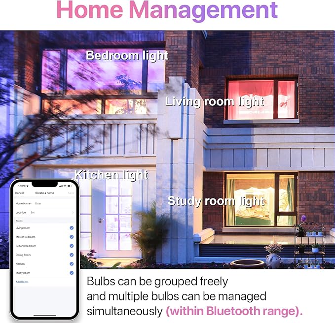 ORALUCE Bluetooth Smart Light Bulb A19 E26,9W LED Light Bulb Color Changing APP Dimmable, 60W Equivalent RGBCW LED Bulb 900 Lumens Multicolor,1P (No WiFi Connection)