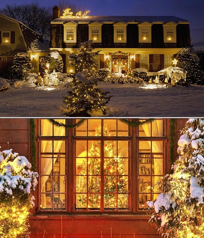Christmas String Lights - 220 LED 25m/82ft 8 Modes End-to-End Plug in Indoor/Outdoor Waterproof Decorative Fairy Twinkle Lights String for Tree/Wedding/Thanksgiving Day/Patio/Room/Home - Warm White