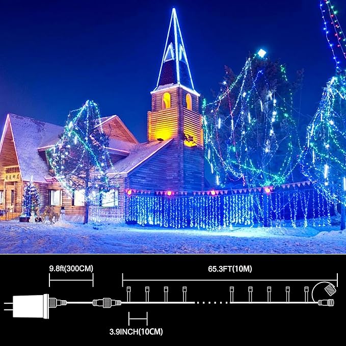 LAMPHOME 33FT 100 LED Blue Christmas Lights,16 Modes Connectable Fairy String Lights, Plug in Indoor Outdoor Blue Lights for Xmas Tree, Party, Garden, Hanukkah, Independence Day Patriotic Patio Decor