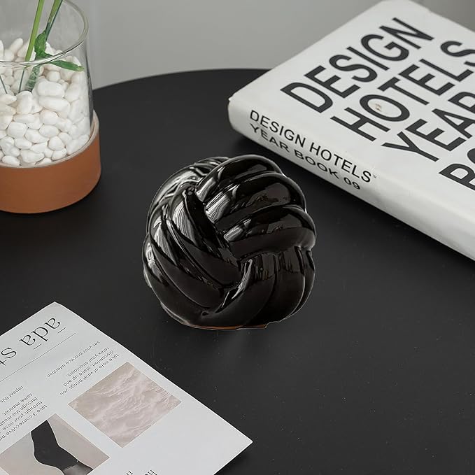 Ceramic Knot Decor, Small Chain Link Decor, Coffee Table Decor, Book Shelf Decor, Entry Table Decor, Aesthetic Minimalist Decorative Objects for Modern Home Living Room, Desk Decor for Office (Black)