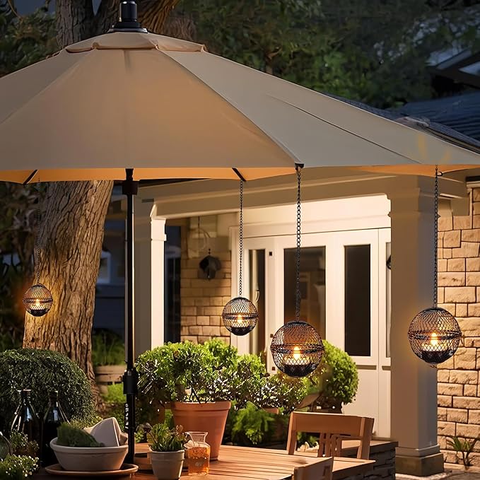 Solar Hanging Lanterns Lights Outdoor, 4 Pack Hanging Candle Holder with Solar Tea Lights Candles Outdoor Waterproof, Chandelier Ideas for Tree Pergola Patio Decor, ALL FORTUNE