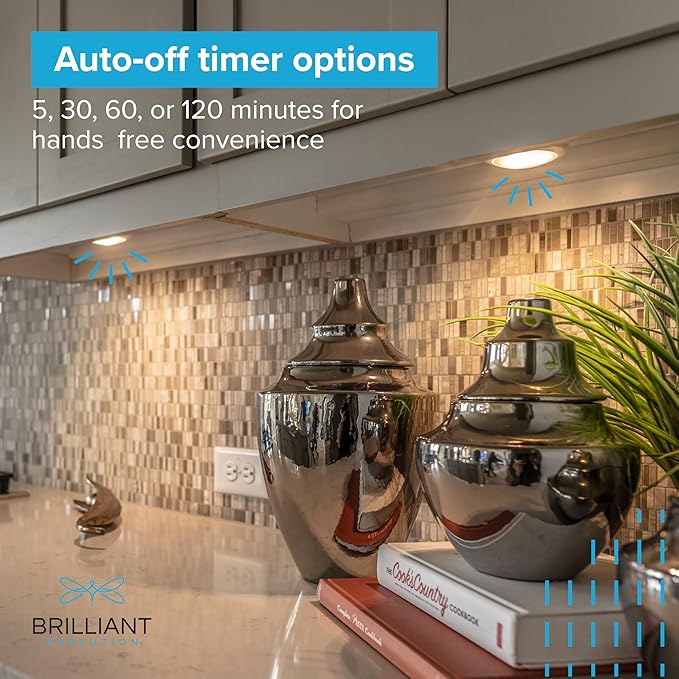 Brilliant Evolution Wireless LED Puck Light 3 Pack - Works with Remote Control - Under Cabinet, Closet Light - Battery Powered - Under Counter Lighting - Stick On Lights
