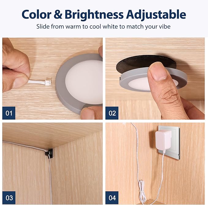V4light Smart LED Puck Lights, Under Cabinet Lighting with Remote Control, Color Temperature Adjustable, Works with Alexa & Google Home, Plug-in Lights for Kitchen, Counter, Closet, Shelf (8 Pack)