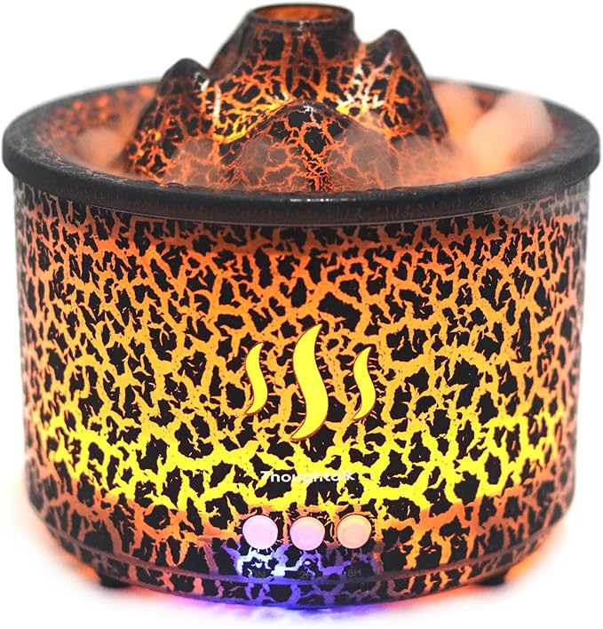 3in1 260ml Night Light, Essential Oil Diffuser for Bedroom, Office, Gym, Hotel Collection Diffuser, 3 Light Modes, 2/8H, Atomization Flame & Black Volcano Modes Oil Diffuser for Home