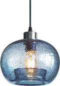 CASAMOTION Glass Pendant Lights Kitchen Island Modern Farmhouse Blue Ceiling Hanging Light Fixtures Globe Over Table Sink Foyer Entryway Brushed Nickel 8.7 Inch Diam