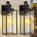 Outdoor Lights for House with Water Ripple Glass Modern 2-Pack, IP65 Waterproof Porch Lights Outdoor Wall Sconces Matte Black Patio Garage Coach Lighting Exterior Lanterns Wall Mounted, 15"