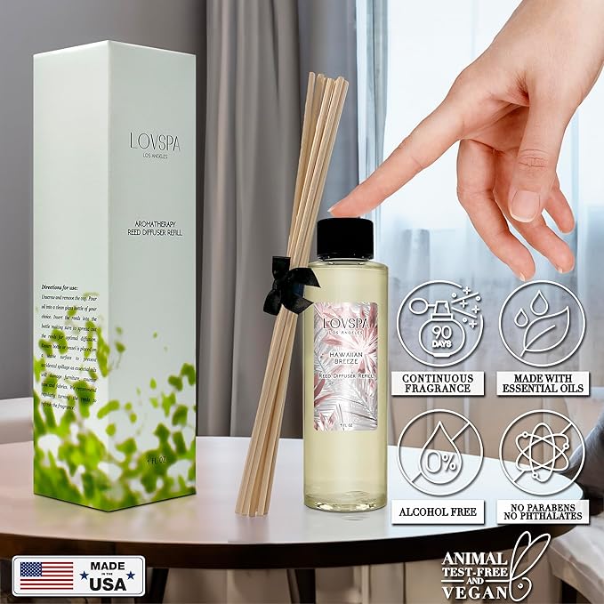 LOVSPA Hawaiian Breeze Diffuser Oil - Luxury Essential Oils for Diffuser Refill & Air Freshener Room Spray - Long-Lasting & Natural Home Fragrance, Scented Oil for Diffusers, USA Made, 4oz
