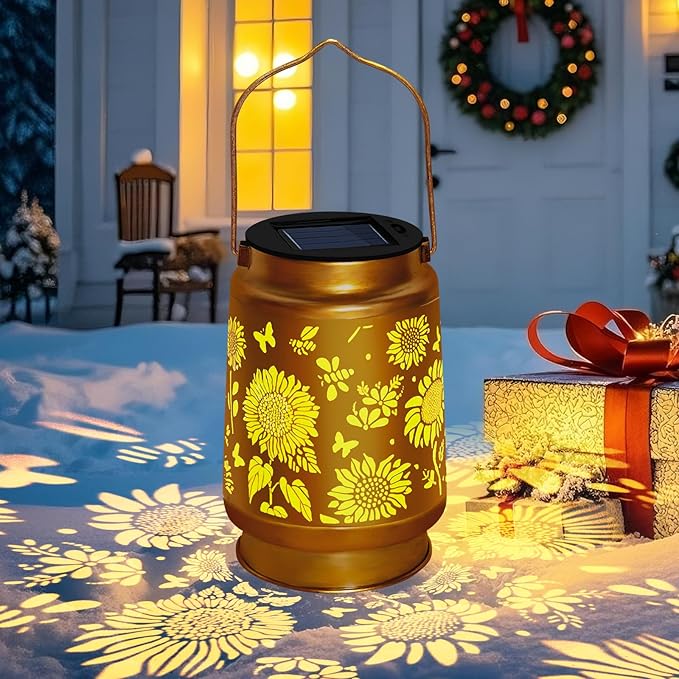Solar Lanterns Outdoor Waterproof Hanging Solar Lights, Sunflower Garden Decor, Hanging Metal Garden Lights for Yard Patio Lawn Landscape, Birthday Gifts for Women Mom,Grandma Christmas Gifts