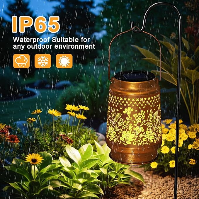 Hummingbird Solar Lanterns Outdoor Waterproof, Hanging Solar Lights Garden Decor, Metal Garden Lights for Yard, Patio, Lawn, Landscape, Christmas Gifts for Women Mom Grandma Birthday