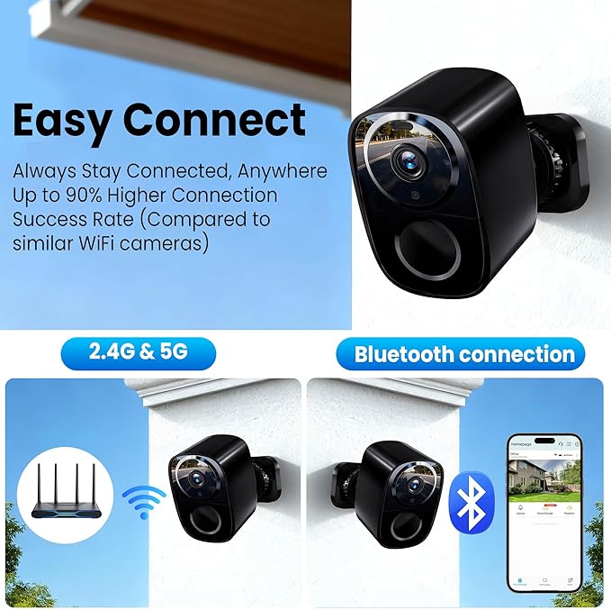 2026 Upgraded 2K Security Cameras Wireless Outdoor (2-Pack), Free Cloud & SD Storage, Long Battery Life, 2.4G/5G Wifi Support, Motion Detection, Color Night Vision, Spotlight, Waterproof, 2-Way Talk