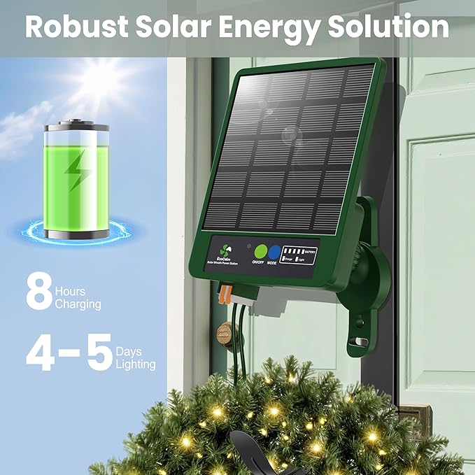 Solar Wreath Hangers for Front Door with 60 LED Lights, Compatible with Lighted Wreaths, Large Suction Cup Hook for Glass Window Outdoor Porch Decorations