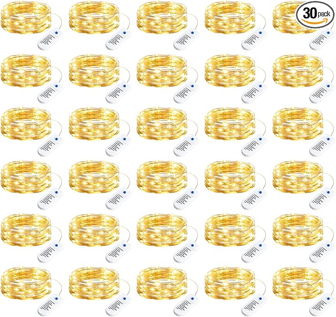 Minetom 30 Pack Fairy Lights Battery Operated String Lights 8 Modes, 7ft 20LED Warm White Waterproof Silver Wire Twinkle Lights, Firefly Starry Moon Lights for Mason Jars DIY Christmas Wedding Party