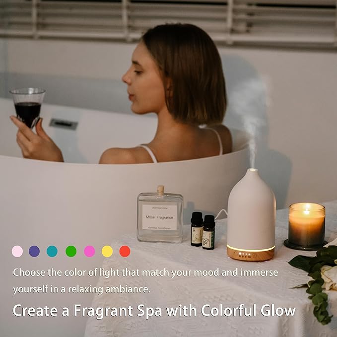BOXING Essential Oil Diffuser, 3 in 1 Aromatherapy Diffusers for Home Large Room, 7 Colors of Night Light and Quiet for Bedroom, Fragrant Scent & Ceramic Gift Idea, Timer, Auto Shut-Off, 100ML, White