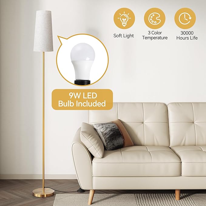 SUNMORY Floor Lamps for Living Room/Bedroom/Office, Standing Lamp with LED Bulb, 3 Color Temperature Tall Lamp, Suitable for Modern/Boho/Farmhouse and Other Home Decor Styles