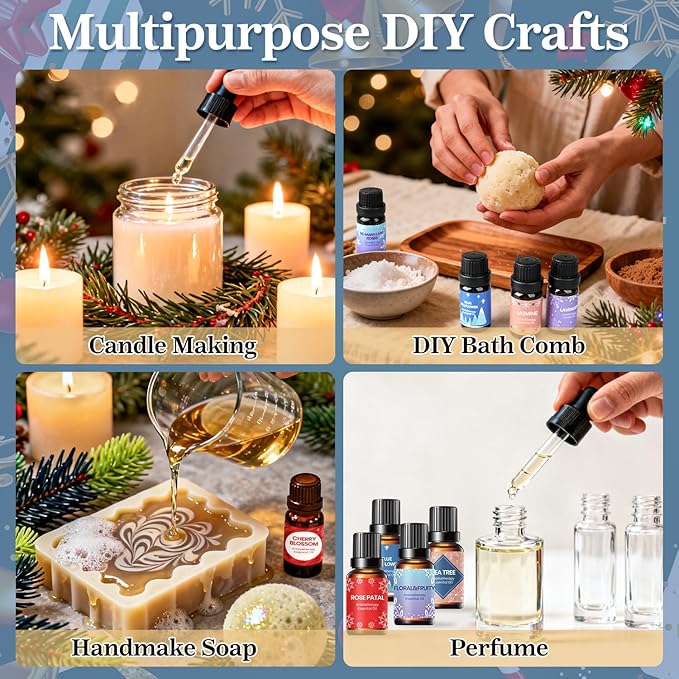 MOVINPE Essential Oils Advent Calendar for Women Adults, 24 Days of Aromatherapy Gift Set with Diffuser Stone & Glass Tealight Holders Dropper, Christmas Countdown Gifts for Moms, Wife, Girlfriend, Sister