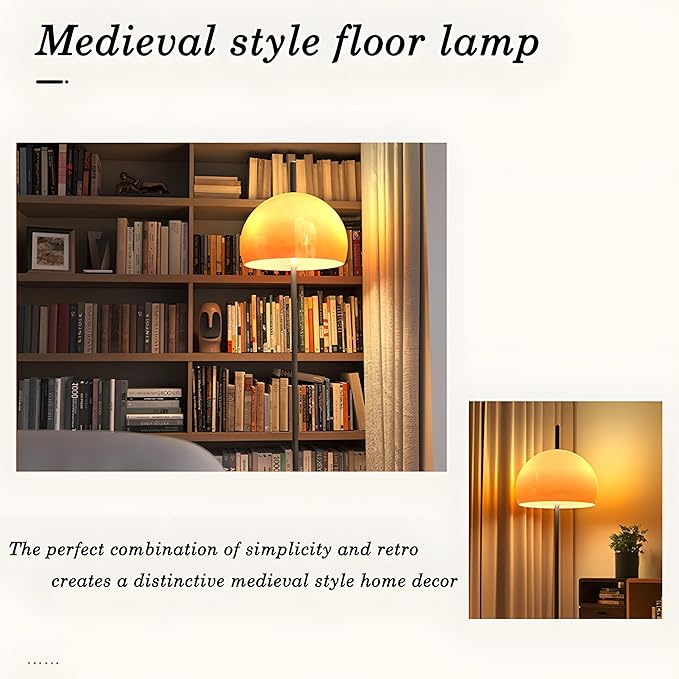 Bofea-Mid Century Modern Floor Lamps for Living Room,Mushroom Floor Lamp with Orange Glass Shade,Dimmable Reading Lamp,Ambiance Lighting,Orange Tall Lamps for Living Room Corner,Bedroom Home Decor