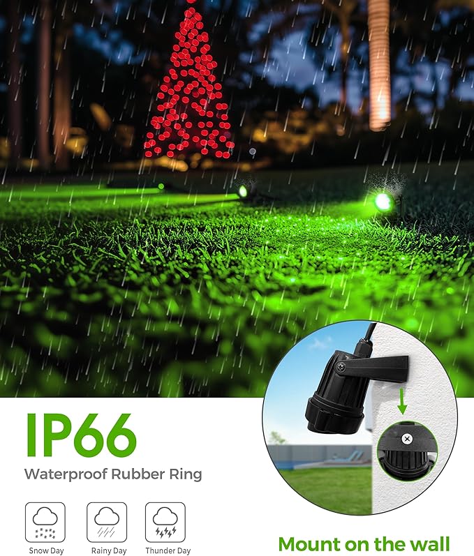 L LOHAS LED Green Christmas Spot Lights Outdoor, 10W Dusk to Dawn Sensor Landscape Spotlights for Yard, IP66 Waterproof Pathway Garden Outside Lights, 9.84ft Cord, Green Lawn Decor Lamp, UL Listed