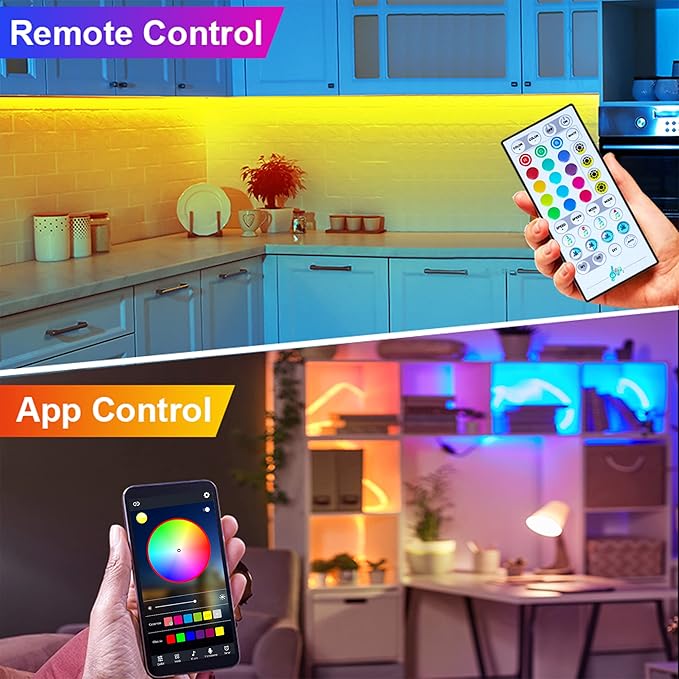 maylit 10 PCS RGB Under Cabinet Lighting Kit, App and Remote Control Led Strip Lights, Music Sync Color Changing Led Lights with ETL Listed Power Adapter, for Cabinet, Counter, Shelf, Bookcase,16.4ft