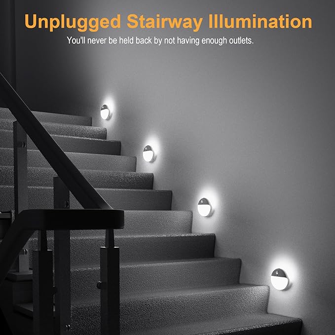 4 Pack Battery Night Light, Toilet Lights, 2.6" Small Motion Senor Light, Stick on Lights, 3 Light Modes, Dimmable LED Nightlight for Closet, Stairs, Garage, Cabinet, Toliet, Daylight White