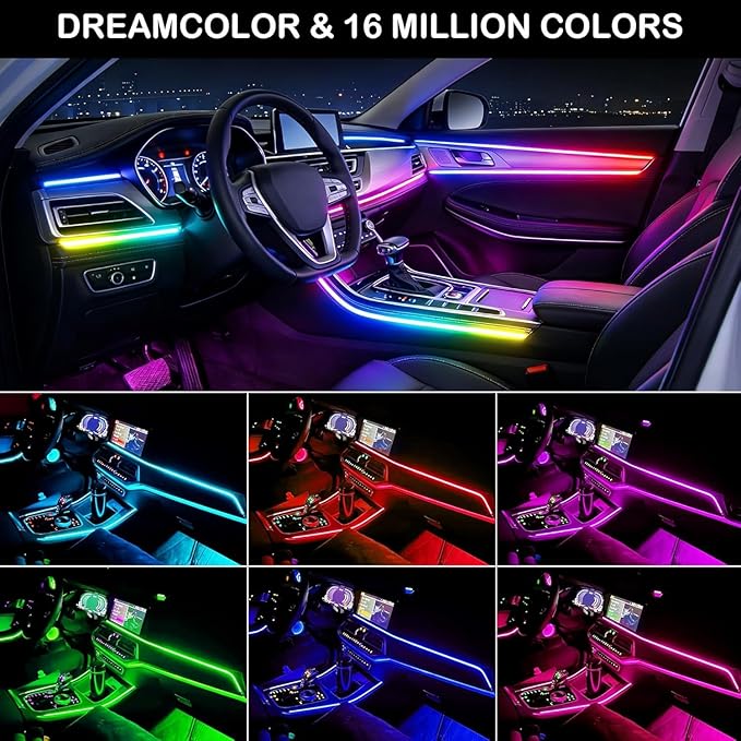 Interior Car LED Strip Lights, Acrylic LED Lights RGB Dreamcolor 8 in 1 with 235 inches 800 LEDs Fiber Optic Ambient Lighting Kits,APP and Remote Control 16 Million Colors Car Neon Lights