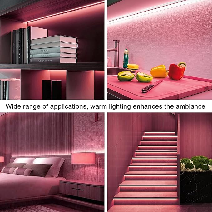 COB LED Strip Lights Pink 3.28ft, 5V Dimmable LED Light Strip, Flexible USB Light Strip for Cabinet, TV Backlighting, Bedroom, Kitchen, Home DIY Lighting