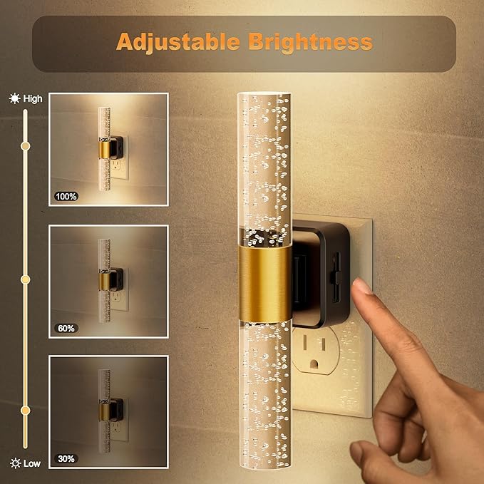JandCase Night Lights Plug into Wall, 180° Rotating 2 Pack 3000K Soft Light LED NightLights, 0-100LM Adjustable Brightness, Plug in Night Light with Auto Light Sensor,for Bathroom,Hallway,Bedroom