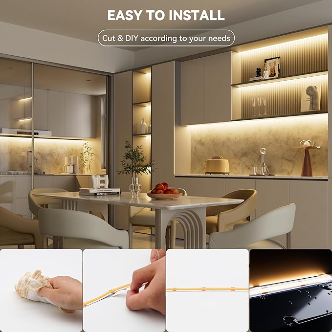 PAUTIX COB LED Strip Light IP65 Waterproof 32.8ft/10m 5040LEDs Warm White 3000K,High Lumen Flexible CRI90+ LED Tape Super Bright DC24V,for Cabinet Home DIY Lighting Projects(Power Supply Not Included)