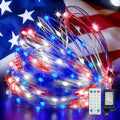 LAMPHOME Patriotic Fairy Lights Plug in, 33Ft 100 LEDs Waterproof Twinkle Firefly Lights, Adaptor Included Starry String Light for Independence Day Patriotic Holidays Decoration (Red, White & Blue)