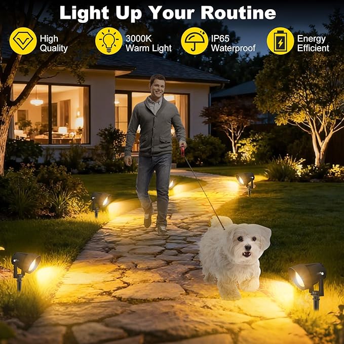 Landscape Spot Lights Outdoor, Dusk to Dawn Outdoor Lighting with IP65 Waterproof, Auto On/Off 3000K Warm White Plug in Spotlight for Yard Tree Wall Pathway Flag Pole House, 4 Pack