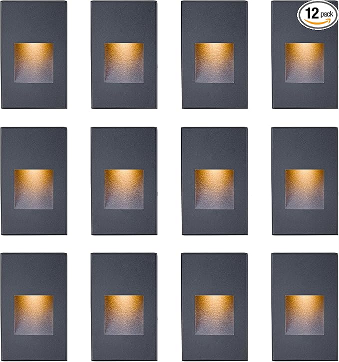 Indoor Stair Lights Outdoor LED Step Light 12V Low Voltage Lights for Steps, 4W 3000K Warm White IP66 Waterproof Deck Stairway Lighting, Vertical, Black,12-Pack