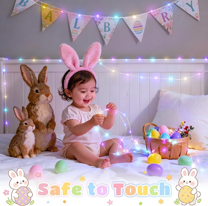 JMEXSUSS 100 LED USB Easter Lights Plug in, Pastel Fairy Lights with Timer for Outdoor & Indoor, Twinkle Lights for Bedroom Girl's Room Fireplace Easter Decorations