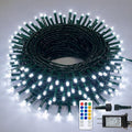 Hopolon White Christmas Lights Outdoor, 33 FT 100 LED Connectable Christmas Tree Lights Green Wire with Remote, 8 Modes Waterproof Plug in Twinkle String Light for Indoor Wedding Party Xmas Decor
