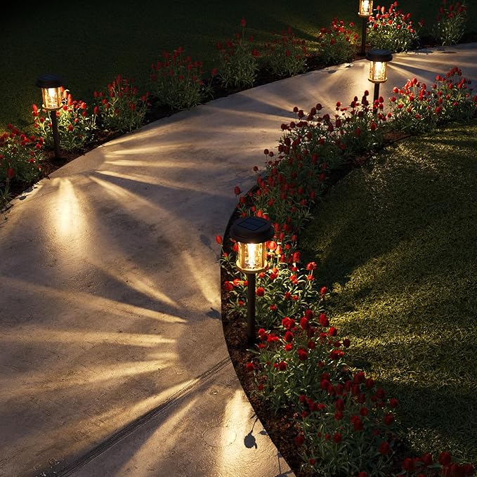 XMCOSY+ Solar Pathway Lights 6 Pack, 20 Lumens Bright Solar Garden Lights, Auto On/Off 10 Hours with Metal Glass Solar Powered, Waterproof Landscape Lights for Outside Yard Walkway Driveway Lawn