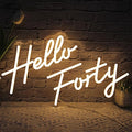 LED Neon Sign for 40th Birthday Decor, 16.5x9.4 Inch Dimmable USB Wall Art with Acrylic Backboard - Warm White Glow for Bedroom, Office, Salon (Hello Forty)
