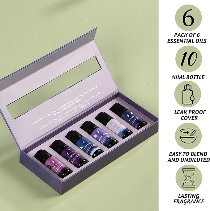 Folkulture Sleep Essential Oils Set for Diffuser | Set of 6 Aromatherapy Oils for Better Sleep, Relaxation & Meditation | Lavender, Rosemary, Peppermint & Calming Blends | Self Care Gift for Her & Him