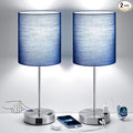 Blue Touch Lamps for Nightstand Set of 2 - Bedside Table Lamp for Bedroom with Dual USB Ports & AC Outlet, 3-Way Dimmable Lamps for Living Room Boys Room, Night Light with 5000K Daylight Bulbs