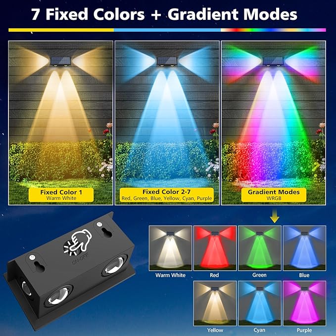 T-SUN Solar Fence Lights Outdoor, Waterproof 8 Mode RGB & Warm White Fence Solar Lights Outdoor, Dusk to Dawn Solar Powered Wall Lights for Backyard Patio Step Deck Railing Pool,10 Pack