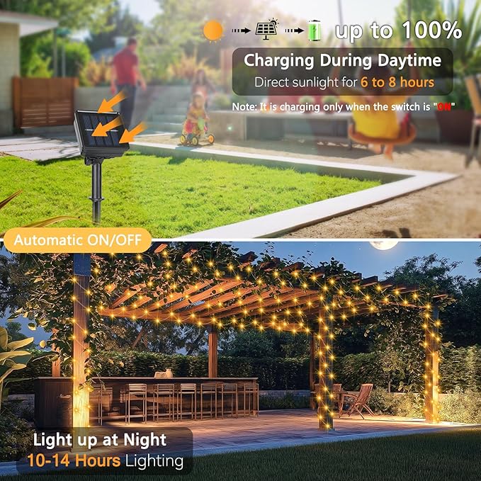4 Pack Solar Fairy Lights 131Ft 400 LED Outdoor Twinkle Light with 8 Modes, Waterproof Silver Wire String Lights for Garden Patio Party Weding Decor (Warm White)