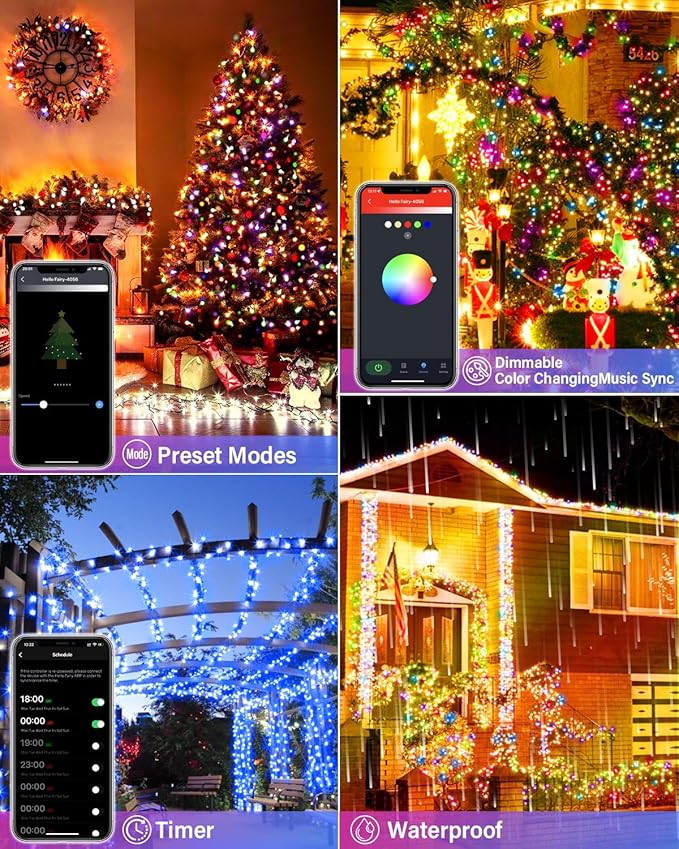 99FT 300Led Smart Christmas String Lights Color Changing, DIY Dynamic Outdoor Tree Lights App Remote Control Music Sync, Group Control Fairy Twinkle Lights for Indoor Xmas Fence Handrails Decorations