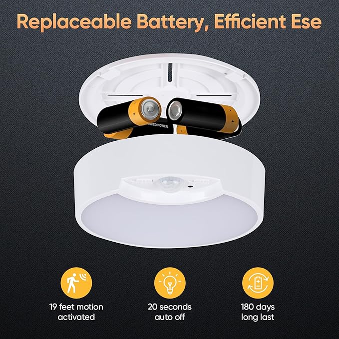 Battery Motion Sensor Ceiling Light: Indoor LED Wireless Ceiling Lights with Remote - Cordless Motion Activated Wall Lamp with Timer for Closet Hallway Bedroom (Battery Powered)