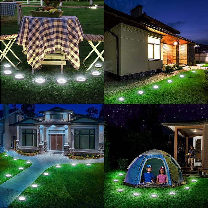 Flacchi Solar Lights Outdoor Waterproof - 2-in-1 Solar Powered Ground Lights Outdoor Solar Disk Light Landscape Light for Deck Step Patio Yard Pathway Walkway Driveway Garden (Cool White, 2 Pack)