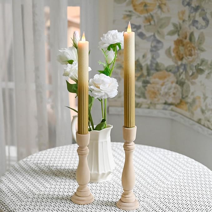 Flameless Taper Candles Flickering with Remote and Timer, 3D Moving Flame Taper Candle Battery Operated to 400 Hours, 9 Inch Window Candles, (Gradient Gold-Vertical Stripes)